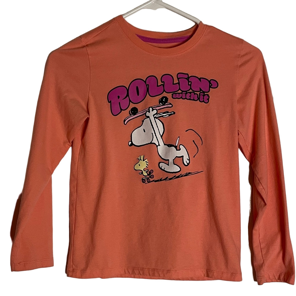EPIC THREADS Snoopy Long Sleeve Tee, Girls M (10/12), Peach Pink